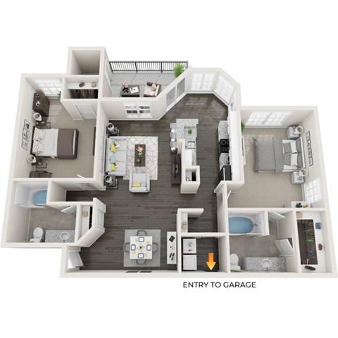 Floor plan for 2 beds, 2 baths, 1257 sqft